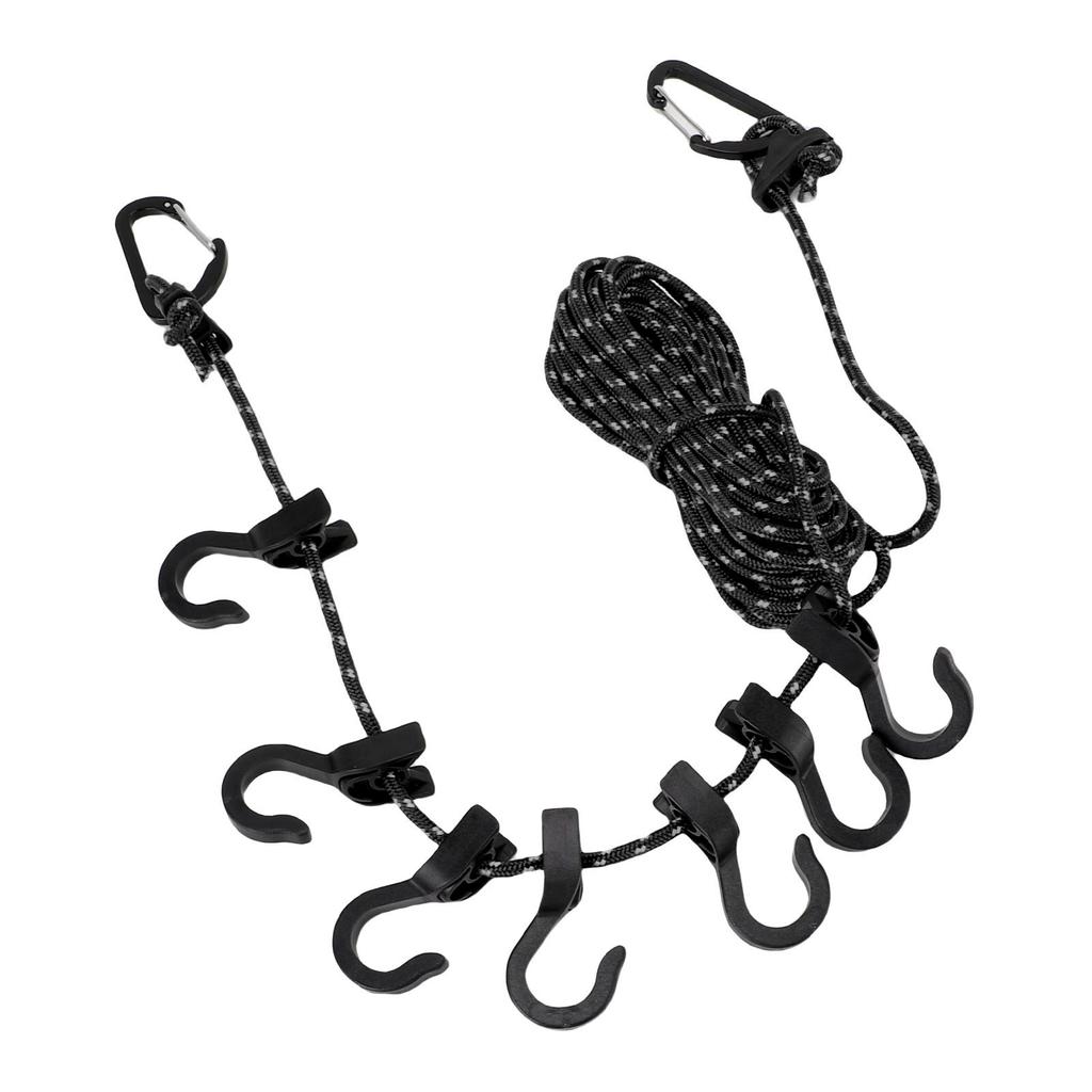 Portable Travel Clothesline 16.4ft Length Clothes Drying Rope Windproof 5m Clothesline with Hooks for Outdoor Camping