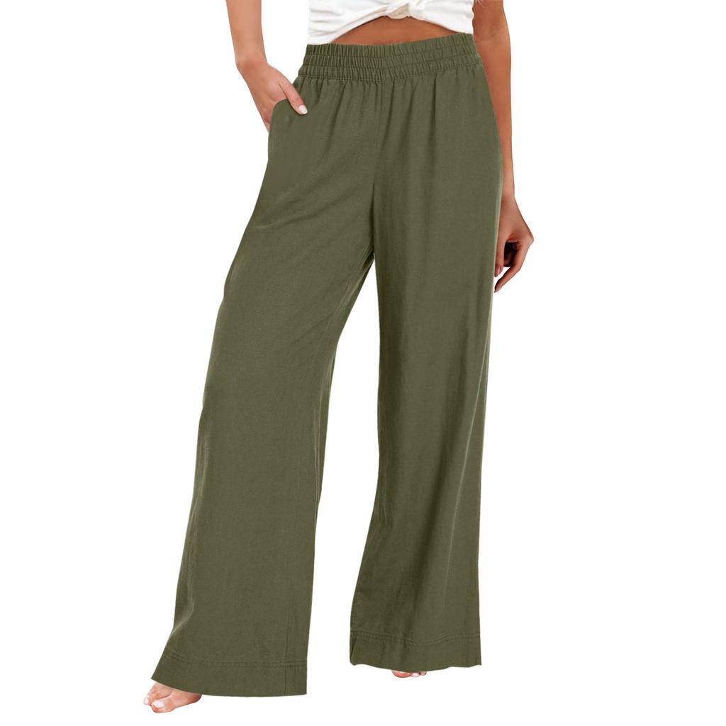 Cotton And Linen Trousers, Summer Wide-Legged Casual Loose High-Waisted Wide-Leg Trousers With Pockets