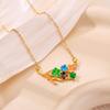 Necklace New Chinese Enamel Flower Branch Necklace Women's Summer Small Fresh Titanium Steel Necklace Fashion ins Clavicle Chain