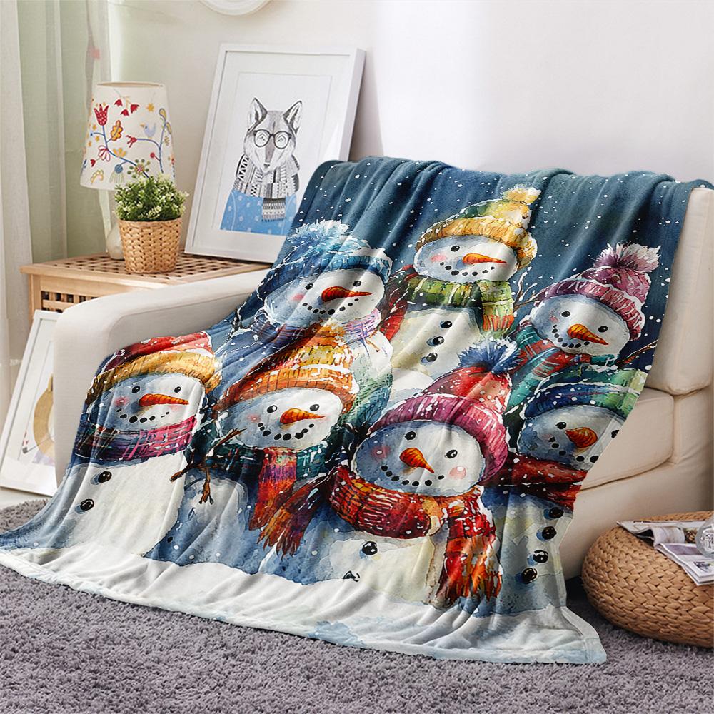 Snowmen Print Flannel Blanket, High quality Comfortable for All Seasons, Home Decor, Warmth and Comfort, Perfect for Christmas Gifts