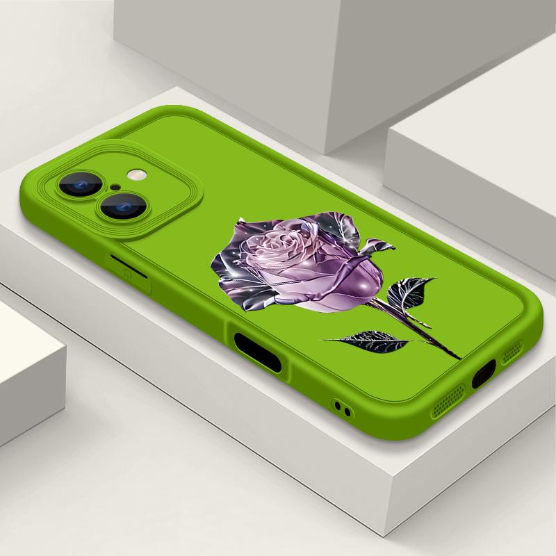 Мягкий чехол для телефона с принтом фиолетовой кристальной розы для iPhone 16 Pro Max 15 14 Pro 13 12 11 XS XR 8 7, модный противоударный чехол из ТПУ для защиты объектива, матовый чехол