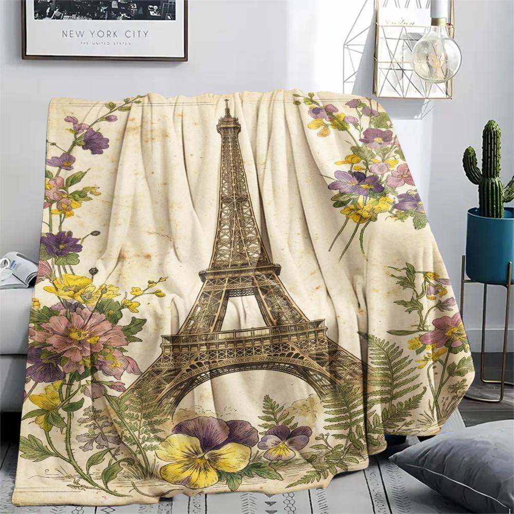 Paris Eiffel Tower Print Flannel Blanket, High quality Comfortable for All Seasons, Home Decor, Warmth and Comfort, Perfect for Christmas Gifts95