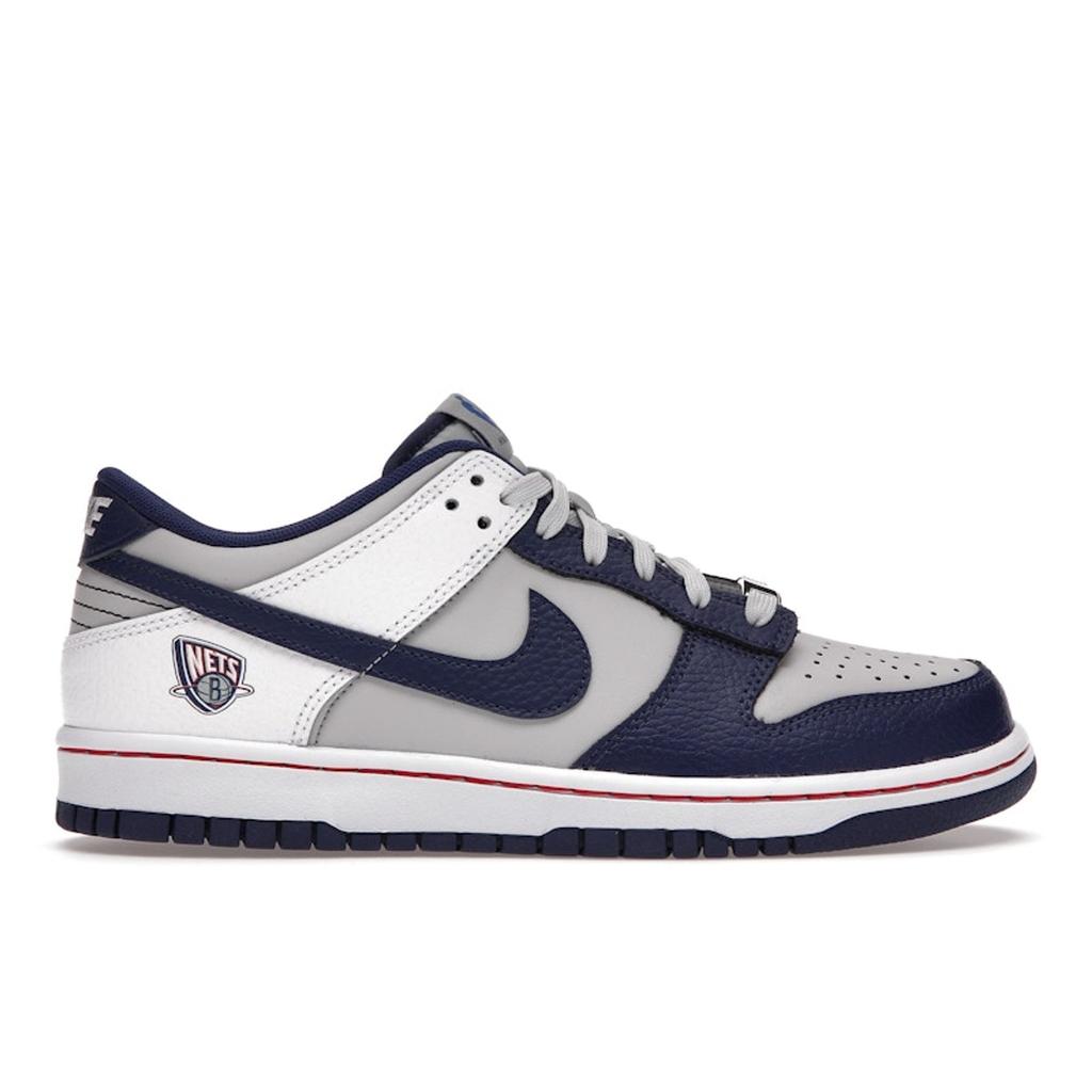 NBA X Nike Dunk Low EMB GS 75th Anniversary - Nets Kids Sneakers White Dark-Blue Grey DO6288-001