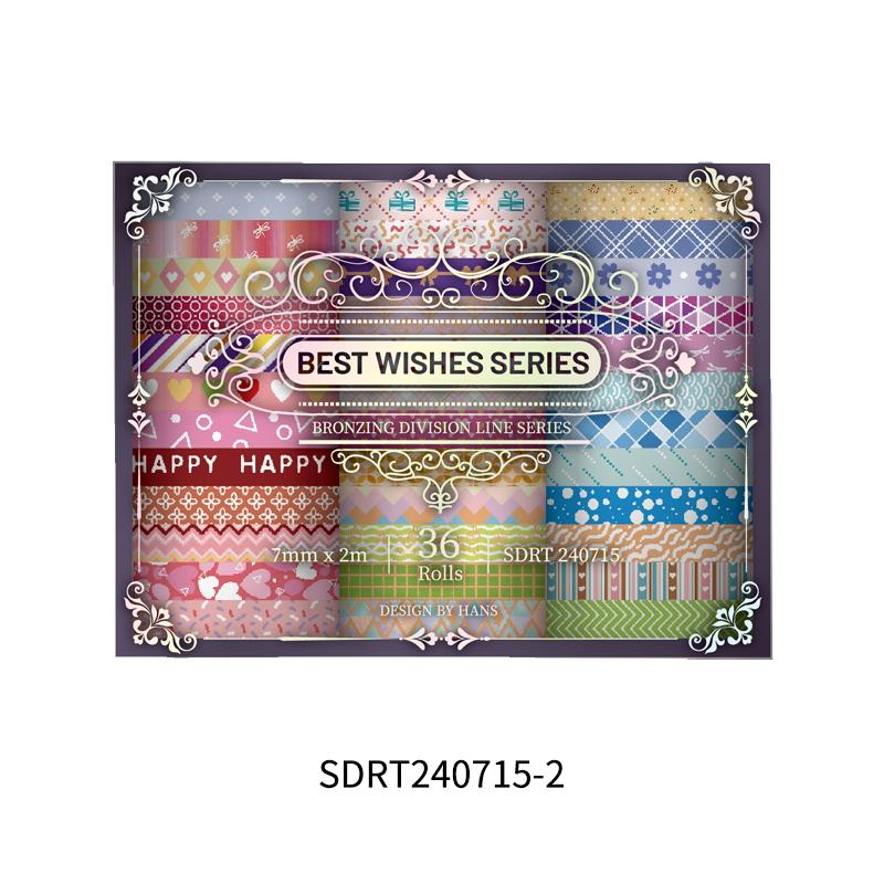 36rolls Best Wishes Washi Tapes Set Basic Pattern Gold Stamping 7mm Lace Adhesive Masking Decoration Stickers Gift Packing