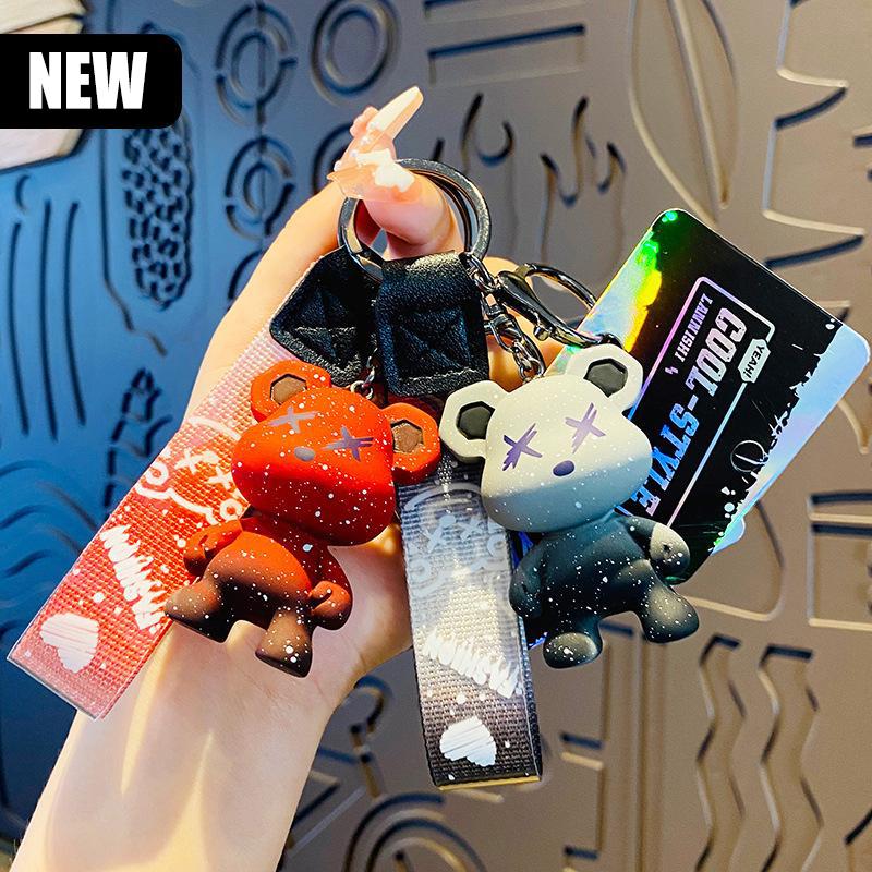H Violent Bear Creative Cartoon Cool Gradient Doll Chameleon Bear Keychain Couple Bag Pendant Car Accessories