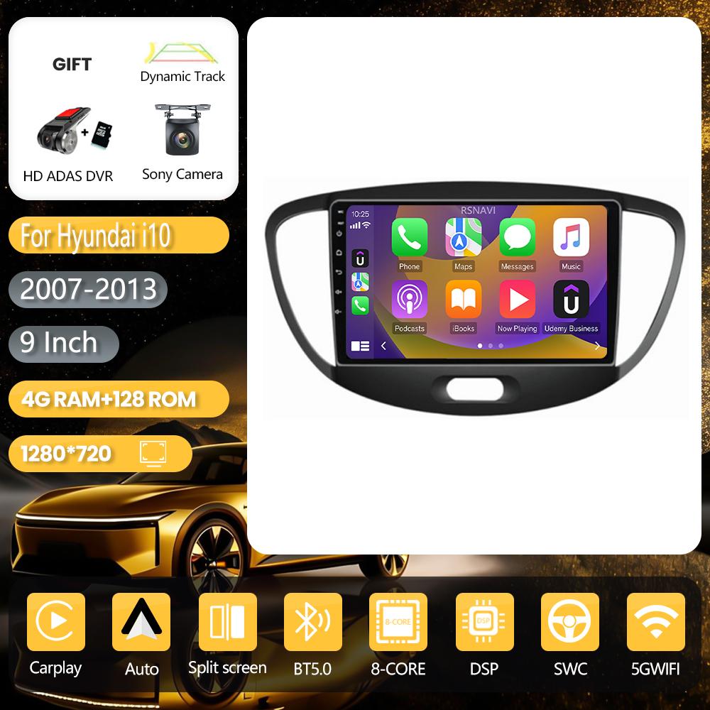 Autoradio multimédia Android 16 Carplay Auto pour Hyundai I10 2007 - 2013, GPS stéréo, Plug and Play, Snapdragon