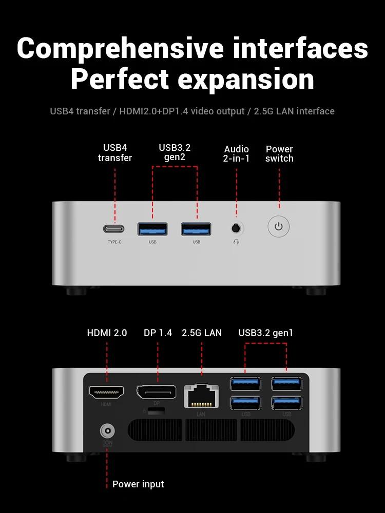 Мини-ПК Firebat F1 P AMD Ryzen 7 H 255 16 ГБ DDR5 5600 МГц 512 ГБ SSD Win11 Pro Wi-Fi 6 BT5.2 USB4.0 Игровой настольный мини-компьютер
