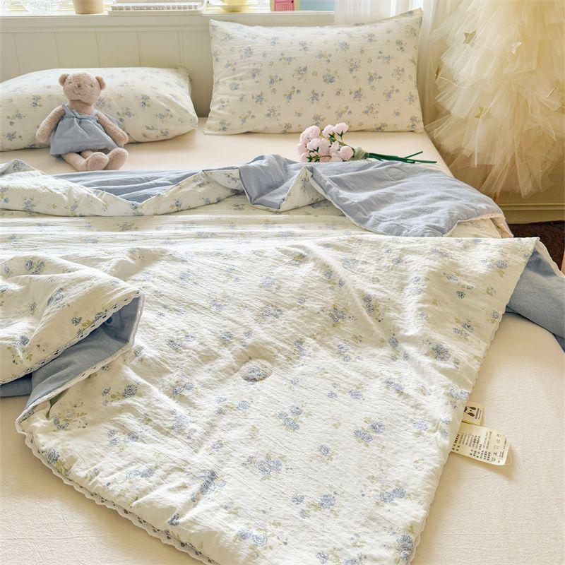 Мятый хлопок Домашнее постельное белье Односпальное одеяло с кондиционером Студенческое общежитие Простое свежее односпальное летнее одеяло