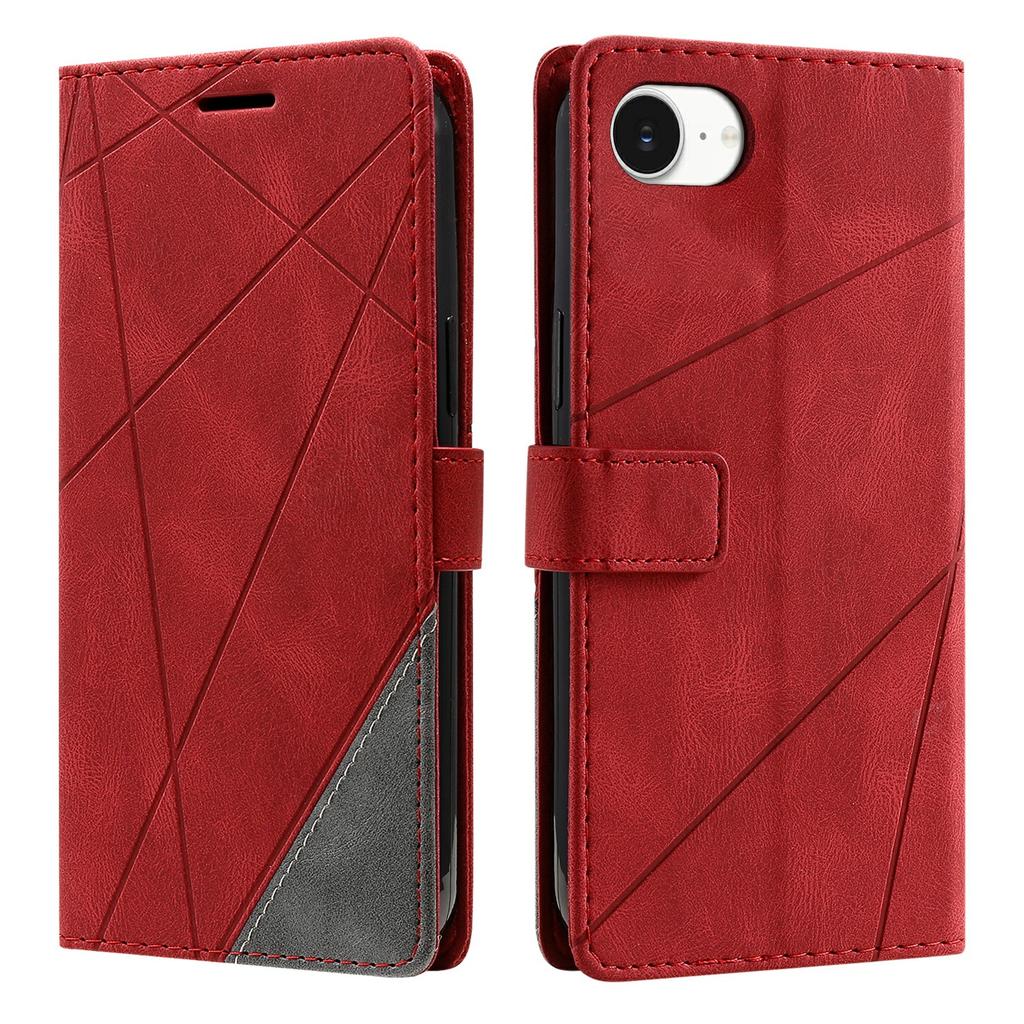 For iPhone 16e Case Imprinted Lines PU Leather Splicing Wallet Phone Cover