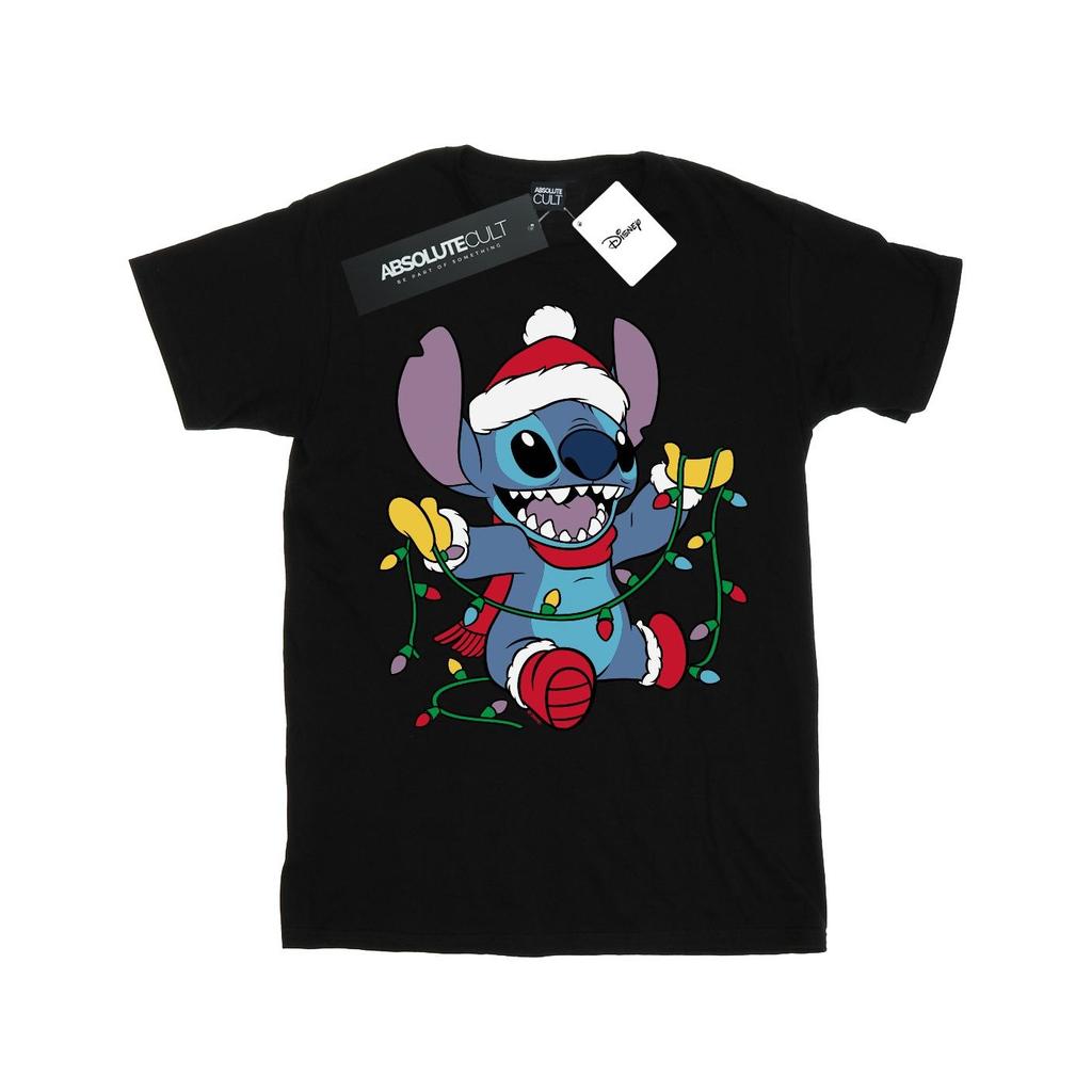 Disney Womens/Ladies Lilo And Stitch Christmas Lights Cotton Boyfriend T-Shirt