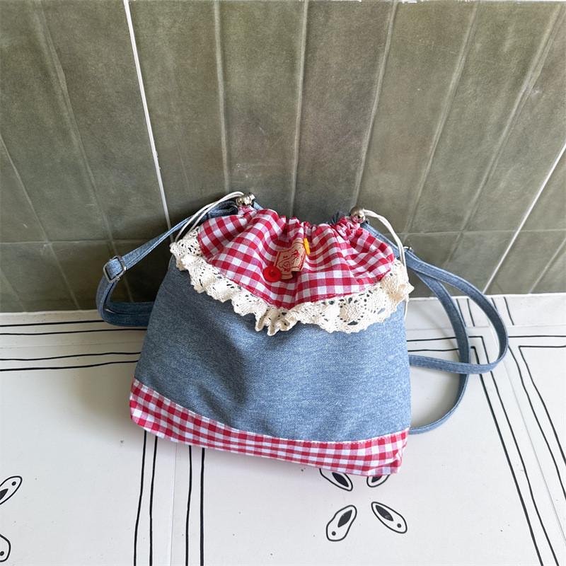 Lace Checkered Pattern Backpack With Cute Color Block Design For Kindergarten Boys And Girls