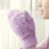 Женские зимние теплые кашемировые перчатки, эластичные варежки с полным пальцем, мягкие теплые плюшевые перчатки из меха кролика, вязаные перчатки для верховой езды для девочек