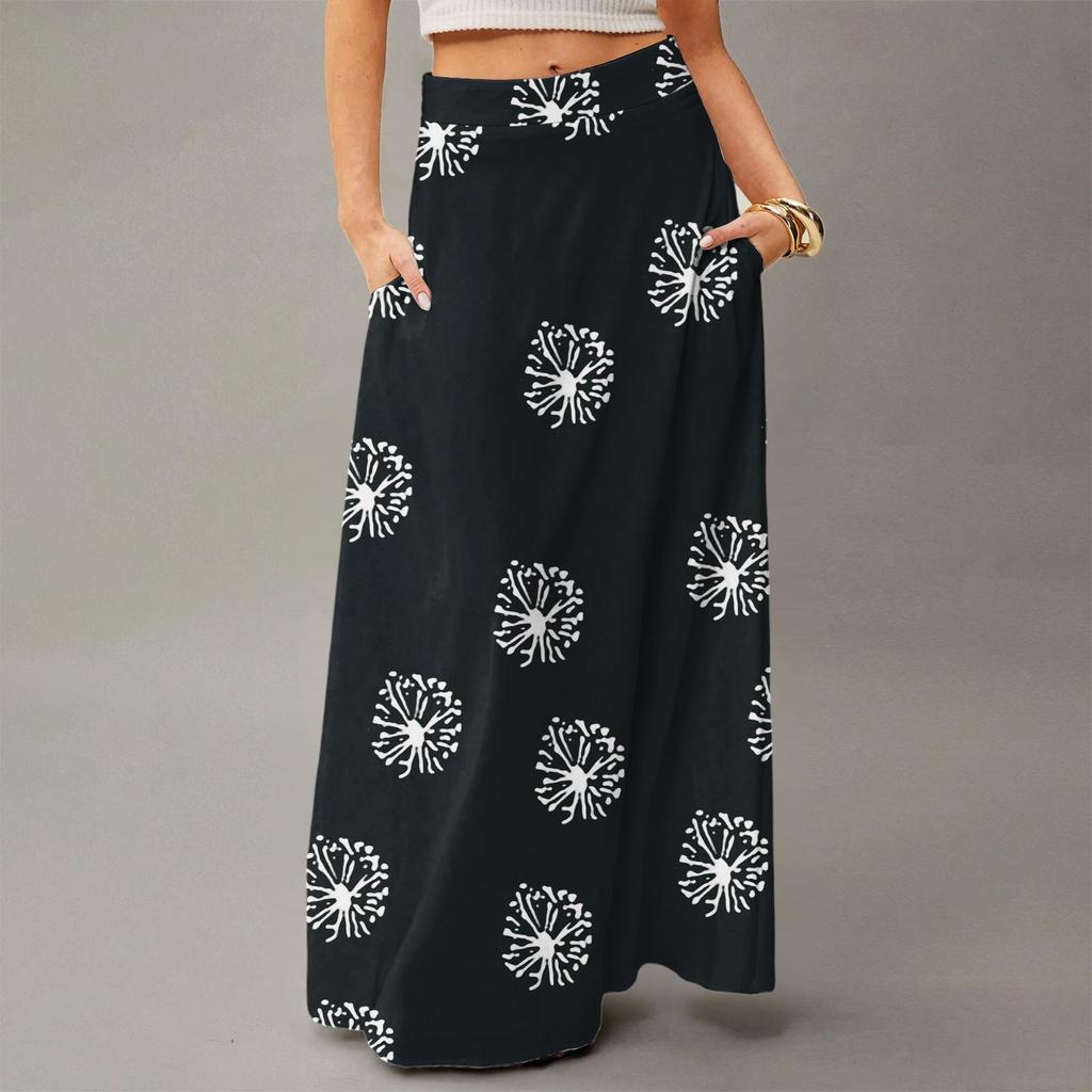 Женская повседневная складная юбка-макси с принтом в горошек, высокой талией и карманом, с драпировкой