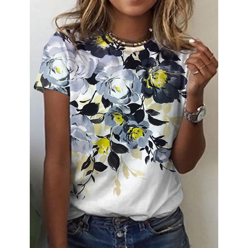 Женская 3D летняя персонализированная футболка с коротким рукавом и круглым вырезом, с принтом свежих цветов