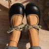 Cute Bow Round Head Flat Bottom Mary Jane Single Shoes 2025 Spring and Summer New French Retro Versatile Small Leather Shoes Women