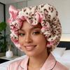 Шапка для сна с леопардовым принтом, Бант, 3D-декор в виде кошачьих ушей, Регулируемая, Не вызывает пушистость, Двухслойная, С атласной подкладкой, Шапка для защиты волос