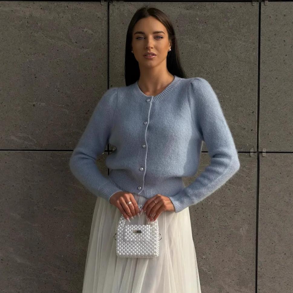 Кардиганы для женщин осенние с длинным рукавом вязаные на пуговицах с открытой передней частью повседневная верхняя одежда пальто женские пушистые с круглым вырезом объемные кардиганы свитера куртки