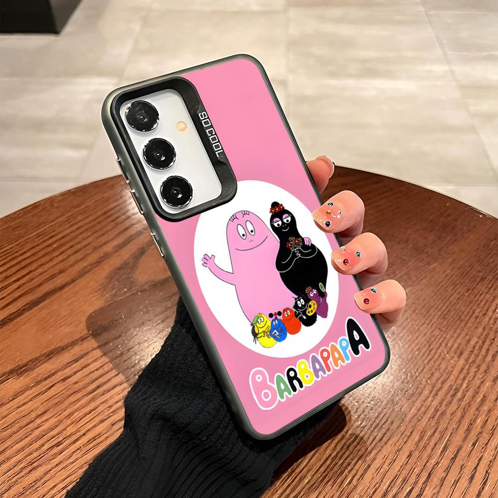 Cute Barbapapa Cartoon Phone Case For Samsung Galaxy S25 S24 S23 S22 S21 S20 Note20 Ultra Plus Fe colored silver Cover