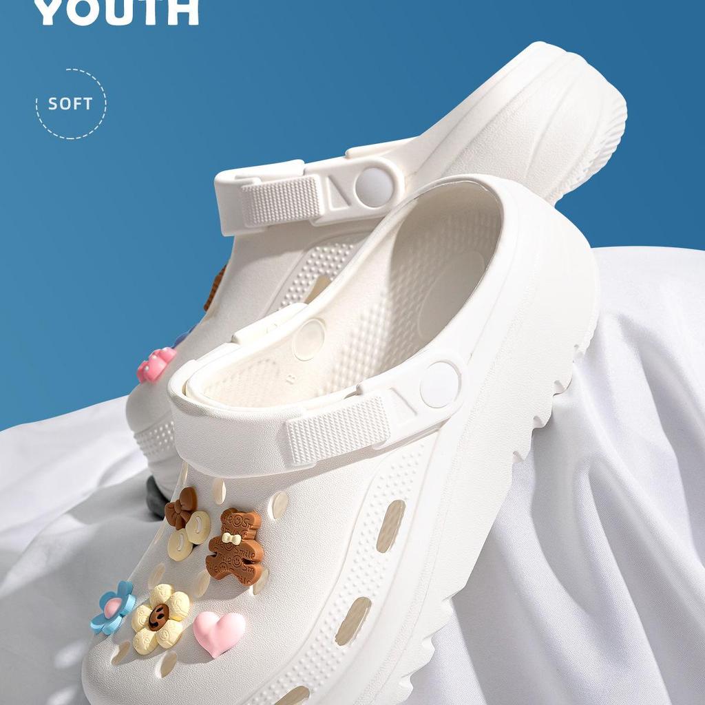 Женские пляжные туфли на толстой подошве с противоскользящим эффектом 2024: Закрытый носок, Дизайн с отверстиями, Полушлепанцы для летней уличной носки.