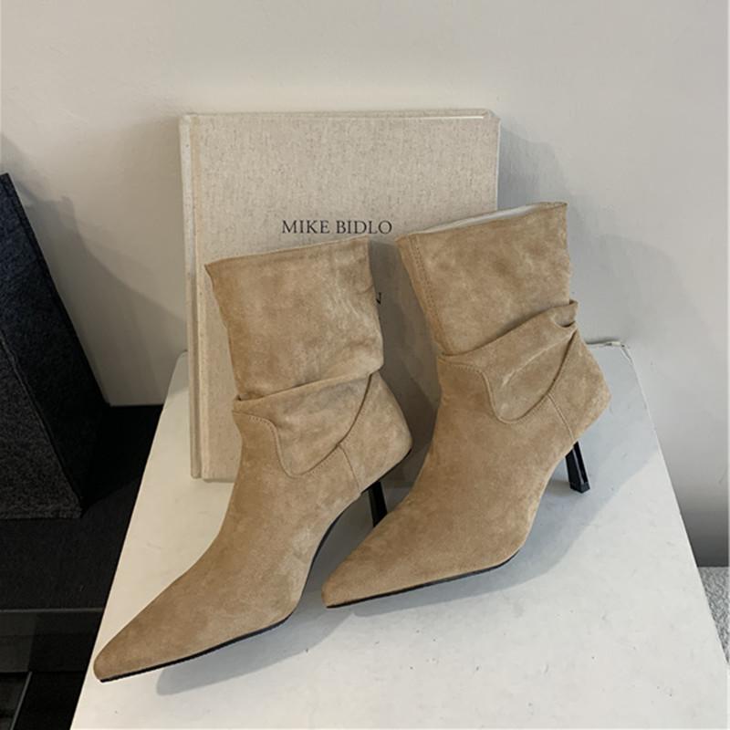 Мода Bailamos Зимний Новый Бренд Женские Ботильоны Мода Острый Носок Дамские Элегантные Ботильоны Челси Обувь Тонкий Высокий Каблук Платье Туфли-лодочки