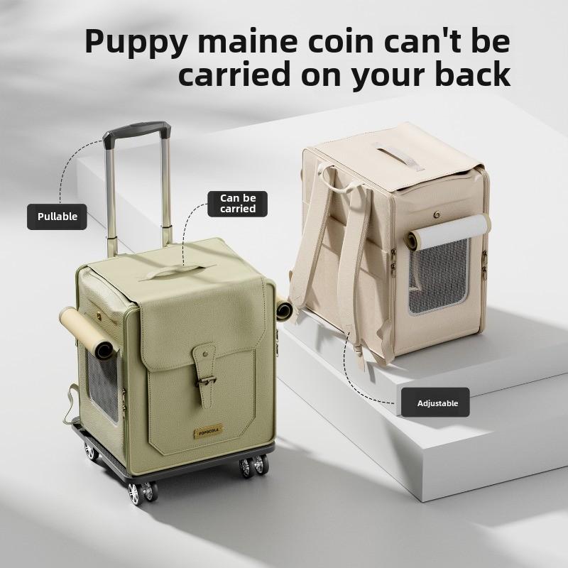 Large Capacity Pet Suitcase with Adjustable Portable Travel Cat Bag Breathable Cat Stroller Waterproof PU Cats Box for Outdoor