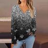 Women's Fashion Casual V Neck Long Sleeve Printed T-Shirt Ladies Top