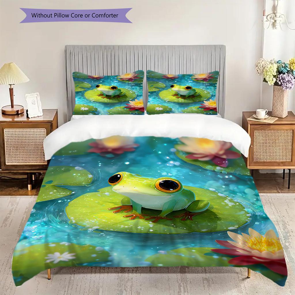 Frog Pattern Bedding Quilt Set Quilt Cover Pillowcase Home Decoration Birthday Gift (1 * duvet cover + 2 * pillowcase, without core)