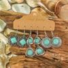 3pair Silver Color Turquoises Earrings Set Carved Drop Earrings Vintage Dangle Earrings  Girl