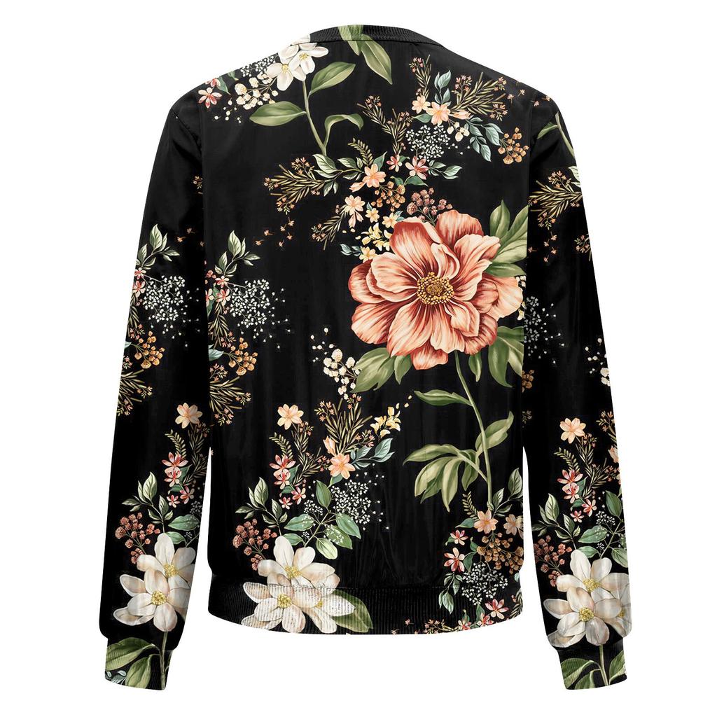 Женская модная повседневная куртка на молнии с длинным рукавом с принтом и круглым вырезом