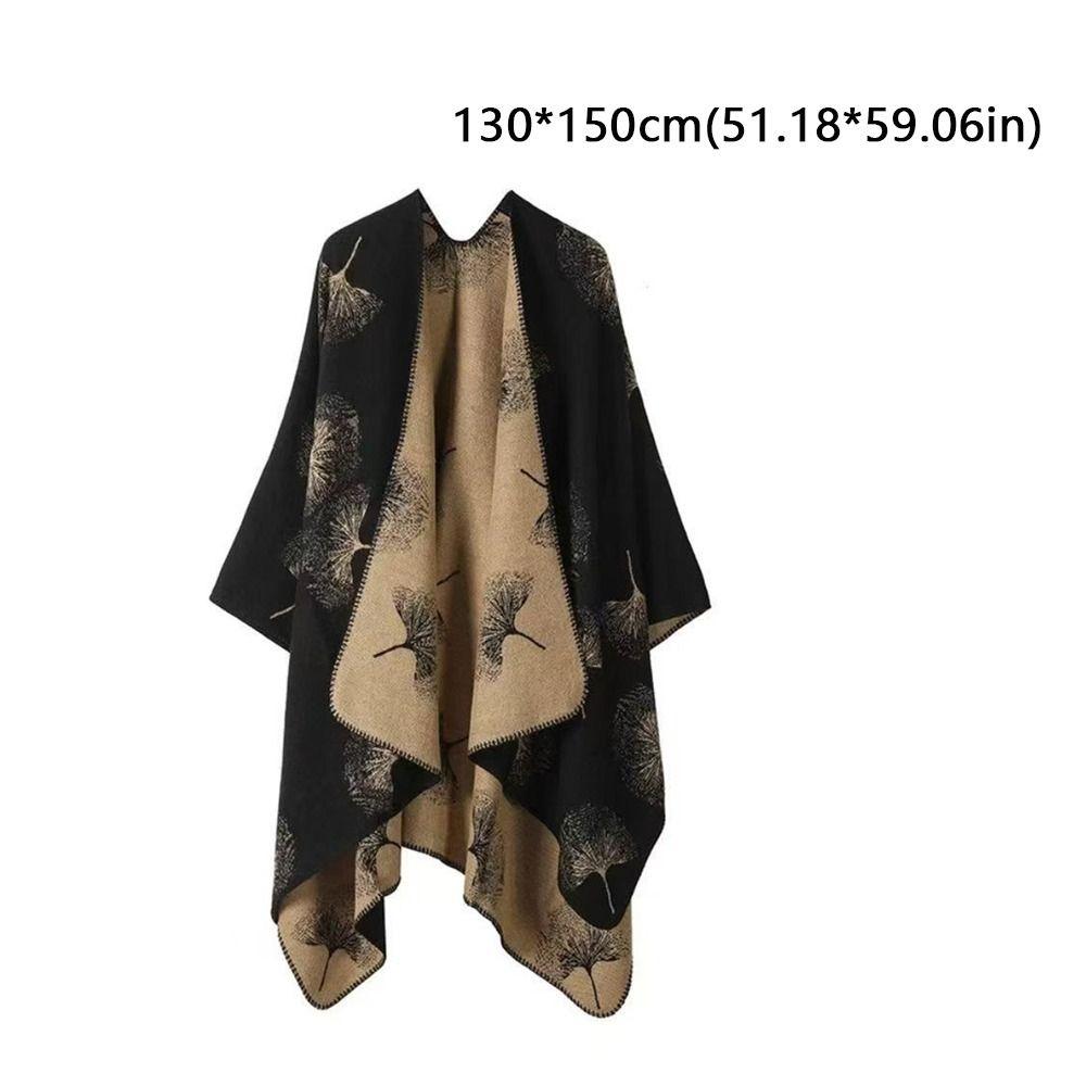 Loose Fit Women Cloak Thick Tie Dye Cape Casual Ginkgo Cape Lady Outerwear