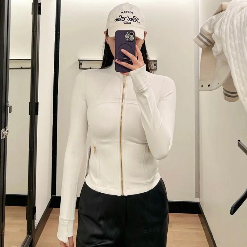 Womens Slim Fit Short Jacket Gold Zipper Yoga Fitness Activewear