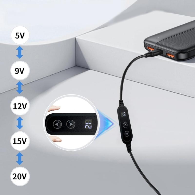 Зарядный кабель Type C на DC5521 Сменные разъемы Регулируемое напряжение 5 В 20 В Для различных устройств