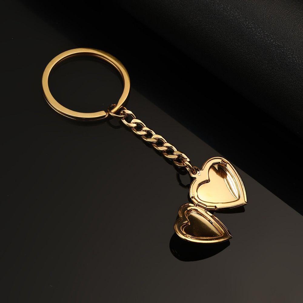 2Pcs DIY Photo Hold Keyring Charms Stainless Steel Keychain Funny Heart Album Keychain Gifts