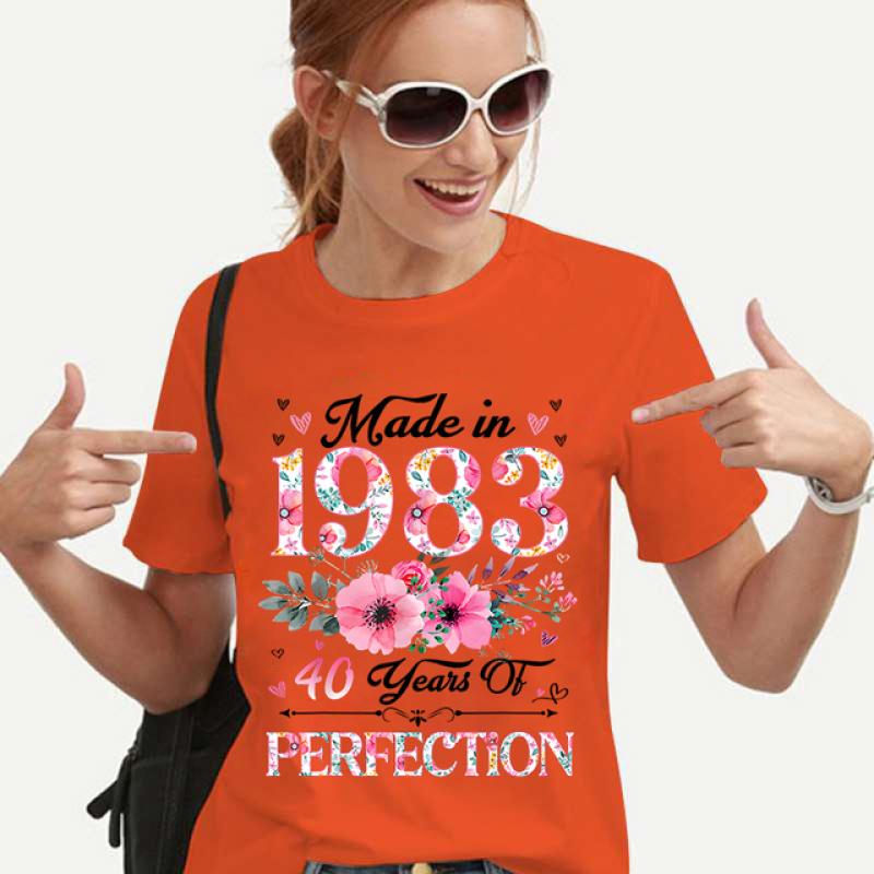 40-летние футболки с рисунком «Сделано в 1983 году» с цветочным принтом на 40-й день рождения, женские футболки, футболка в стиле Харадзюку, женская футболка, футболки, топы Y2k