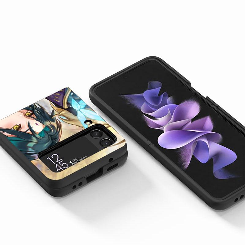 Case For Samsung Galaxy Zflip3 Z Flip 3 5g Zflip Z Flip 4 Flip3 Flip4 Genshin Impact Anime Cute Cover Black Cases Bumper