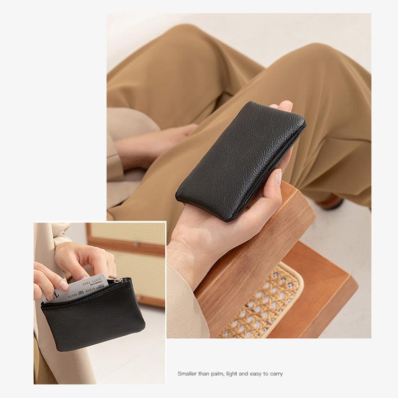 Ultra-thin Unisex Coin Purse Key Ring Litchi Pattern Mini PU Leather Simple Key Storage Bag