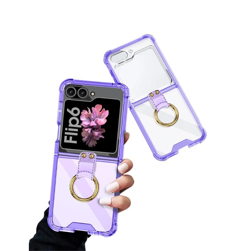 Прозрачный жесткий противоударный жесткий чехол для телефона из ПК для Samsung Galaxy Z Flip 6 5, чехол с кольцевым держателем