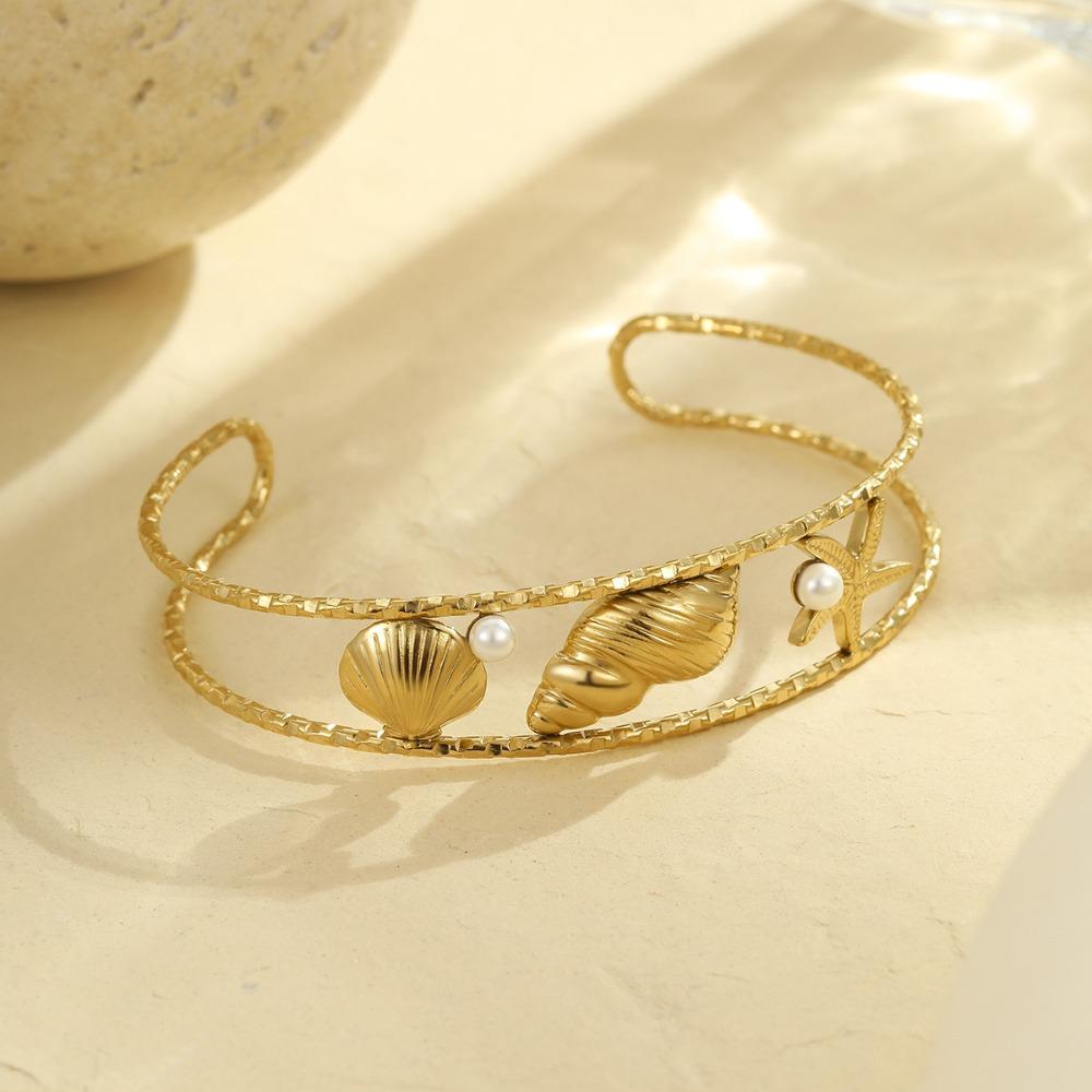 Golden Starfish Shell Cuff Bracelet Ocean Series Summer Beach Bangle Jewelry Gifts