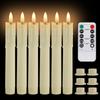 Pack of 6 6.6 Inches LED Flameless Flickering Taper Candles with Remote Ivory Candlesticks for Xmas Wedding Fireplace Decoration