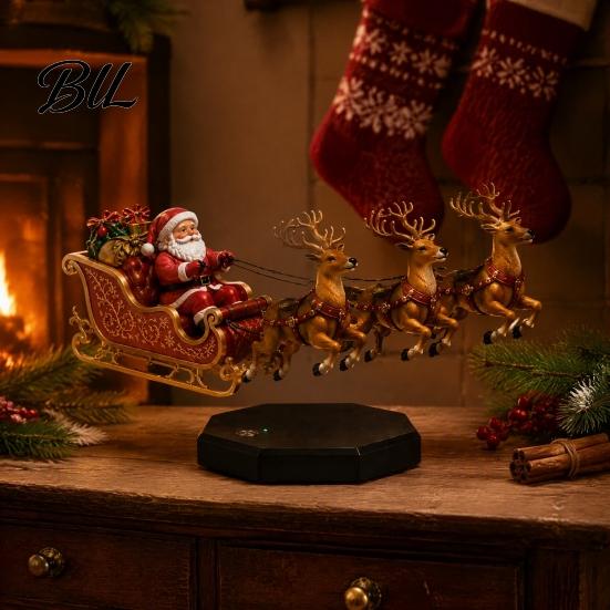 Floating Santa Sleigh Decor Sleigh, Flying Magnetic Levitation Christmas Decorations, Holiday Party Table Centerpiece Claus Tabletop Ornament