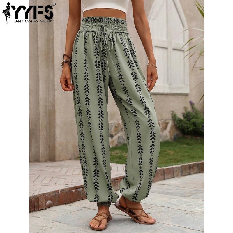 YYFS Women's Fashion Summer Spring Casual Geometric Print High Waist Trousers Pants & Capris