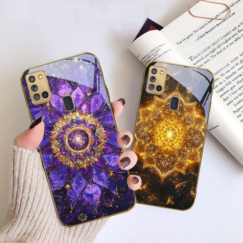 Цветущая золотая мандала Для Samsung A 31 32 A33 A34 35 14 A15 13 16 25 26 50 52 53 54 55 56 70 71 72 73 Золотой стеклянный чехол для телефона