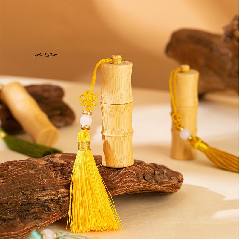 5ml Eco-Friendly Bamboo Roll-on Bottle with Tassels Steel Roller Ball Refillable Container for DIY Perfume Lipgloss