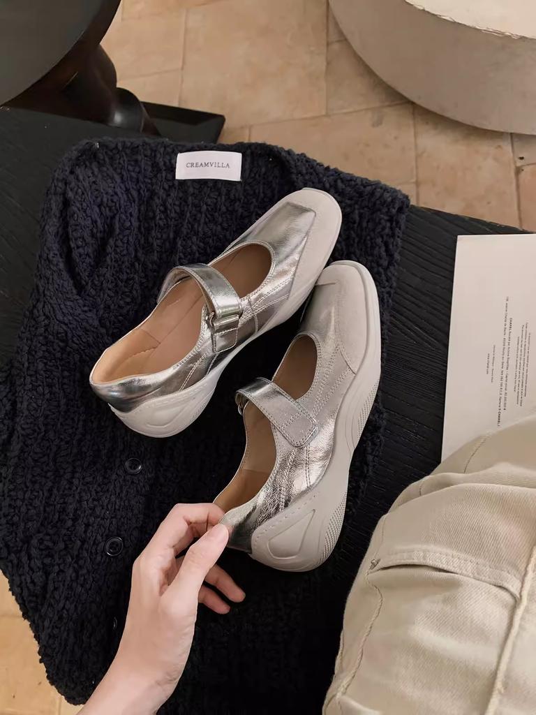 Версия из коровьей кожи винограда мать та же ленивая липучка мягкая функция ветер плоская подошва натуральная кожа Мэри Джейн одиночные туфли женские весна и осень