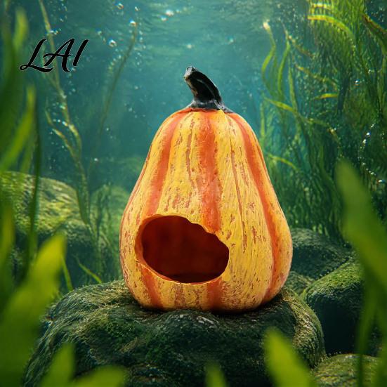 Aquarium Cave for Small Fish Pumpkin Hideout Halloween Tank Decoration Resin Jack-O-Lantern Hollow Hide Betta Shrimp Decor