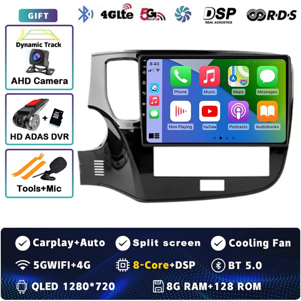 Android 14 Carplay Car Radio для Mitsubishi Outlander 3 III GF0W GG0W 2018 - 2022 Мультимедийный видеоплеер Навигация GPS Стерео