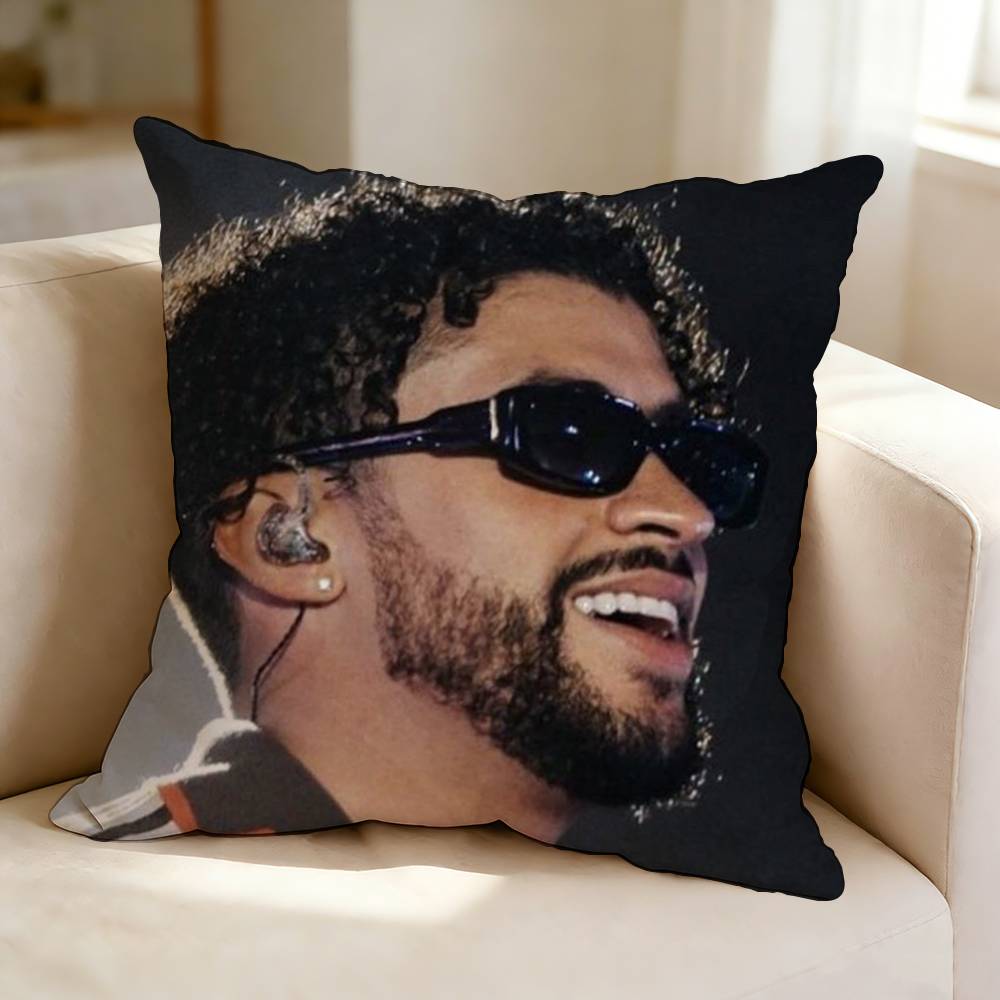 Fulltime Latin rapper BBad BBunny Pillow Case Square DoubleSided Sofa Cushion Cover Bedroom Bedside Pillow