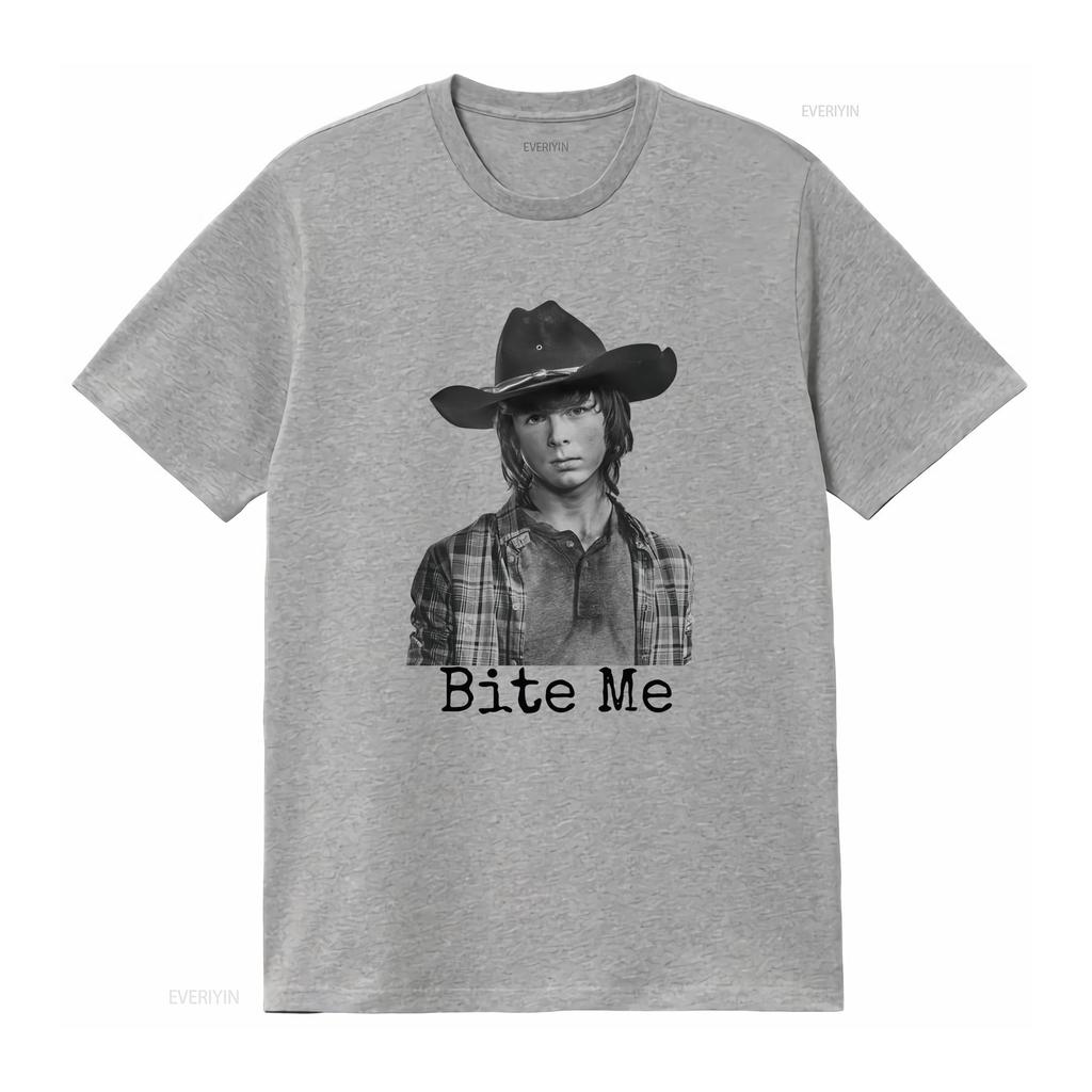 Carl Grimes Bite Me Walking Dead T Shirt Twd Chandler Riggs Novelty Top long or short sleeves vintage Washed Casual streetwear