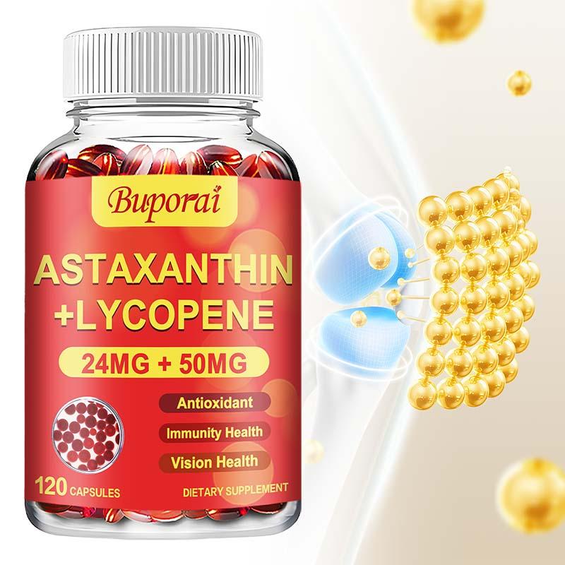 Капсулы Buporai с Астаксантином, Ликопином, для Натуральной Антиоксидантной Защиты Кожи и Глаз, Здоровья Суставов и Мышц, Энергии и Иммунитета