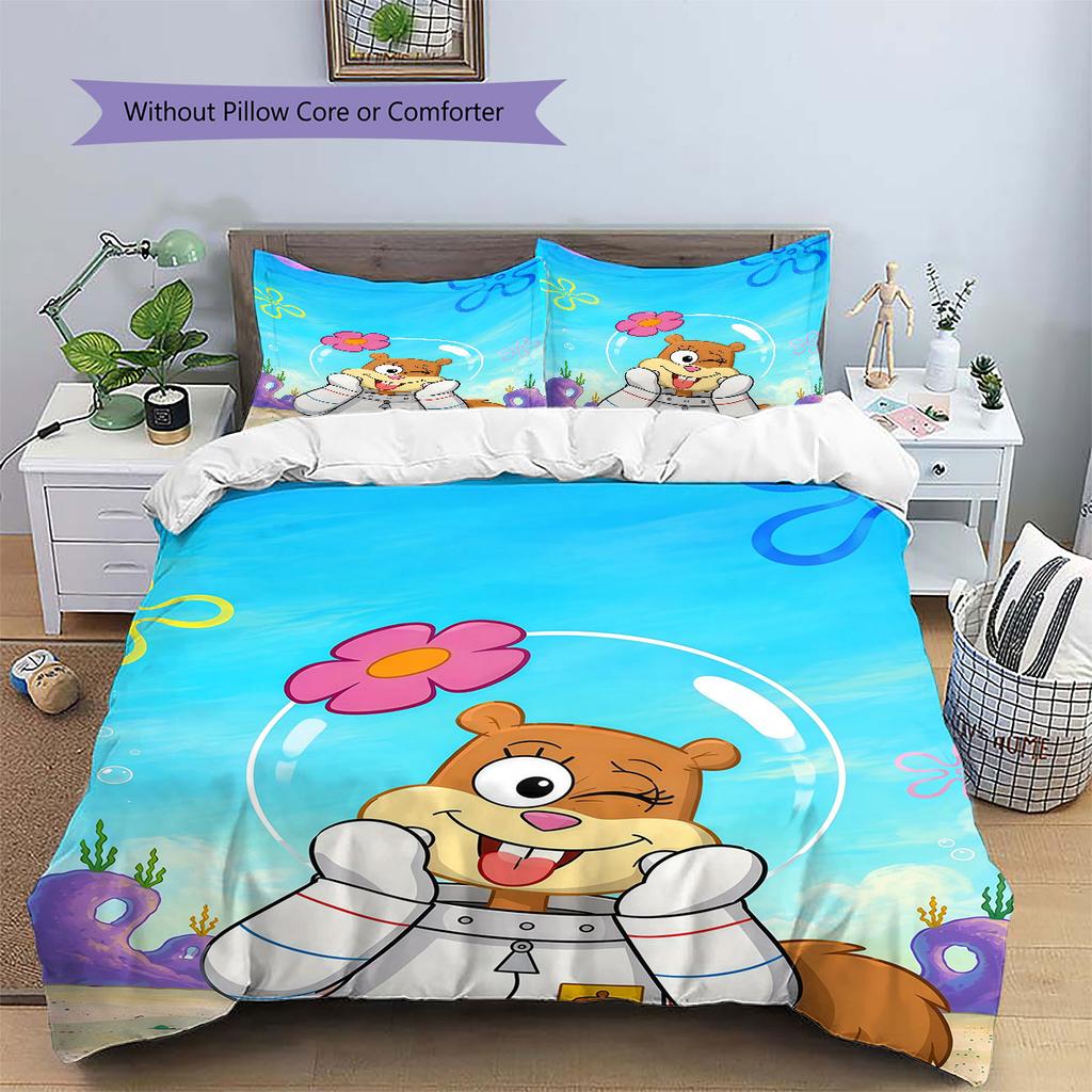 SpongeBob Cartoon Pattern Bedding Home Decoration Birthday Gift ( 1 duvet cover + 2 pillowcase, without core),fan merchandise.